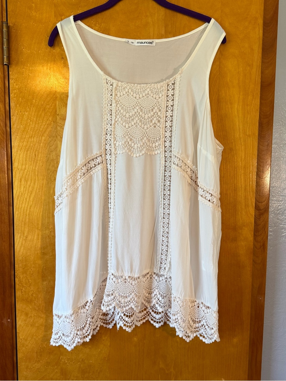 Maurices Bohemian Style White Lace-Trim Sleeveless Top